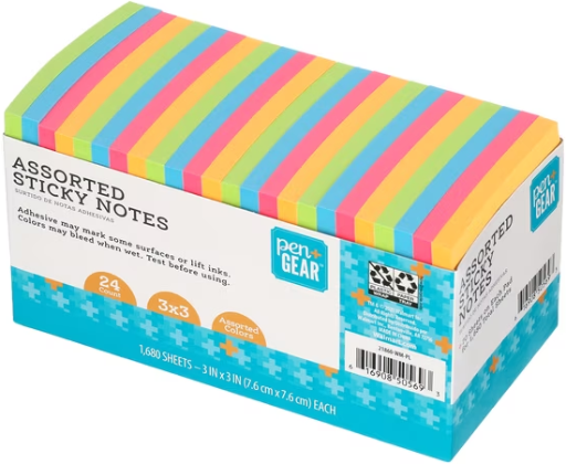 Pen + Gear Paper Sticky Notes, Neon, 3" x 3", 1680 Sheets, 24-Pack Deal