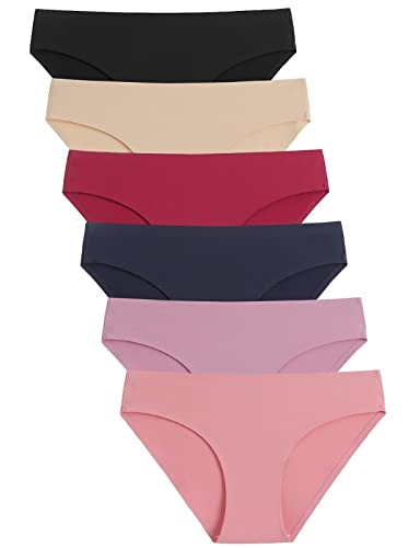 Caterlove Women's Seamless Underwear No Show Stretch Bikini Panties Silky Invisible Hipster 6-Pack Deal