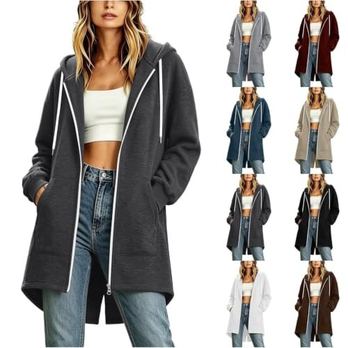 Long Zip Up Hoodies Fleece Sweatshirts