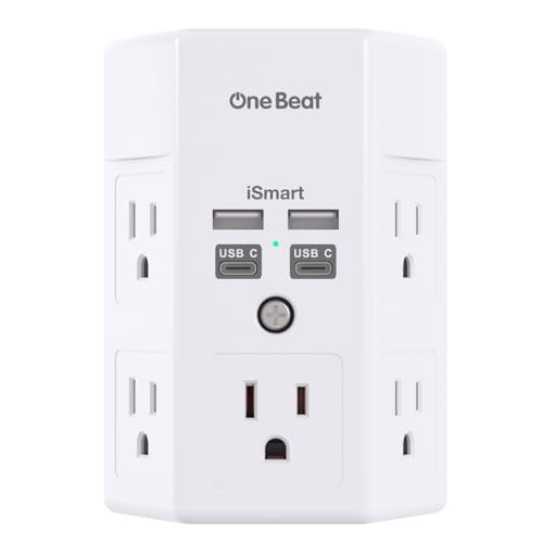 One Beat 3-Sided Wall Outlet Extender with Surge Protection, 5 Outlets & 4 USB Ports (2 USB-C), 1680J Deal