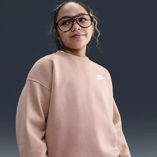 Nike Girls' Fleece Oversized Sweatshirt (Hemp/White) Deal