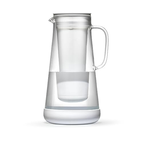 LifeStraw Home Water Filter Pitcher, 7-Cup, White, Glass with Silicone Base