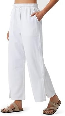 Libin Women Linen Pants Casual Travel Side Slit Ankle Pants Deal