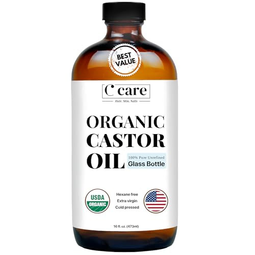 C CARE Castor Oil 100% Organic Cold Pressed Unrefined Glass Bottle Hexane Free