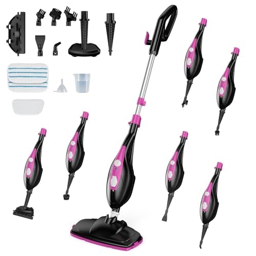 OLIXIS 10-in-1 Steam Mop 1550W Handheld Steam Cleaner with 16.4FT Cord and 2 Washable Pads Black Pink Deal