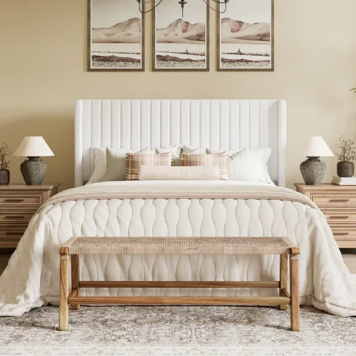Willa Arlo Interiors Candler Velvet Upholstered Platform Bed w/ Wingback Headboard & Wooden Slats Queen Deal