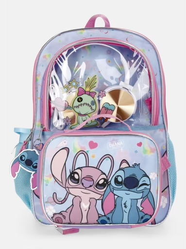 Lilo & Stitch Blue Backpack Set with Lunch kit, Headphones, and Water Bottle