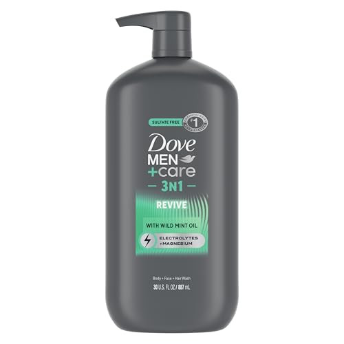 Dove Men + Care Body and Face Wash Invigorating Revive 3N1, 4 x 30 Oz Pump Bottles