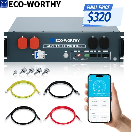 ECO-WORTHY 2560Wh 48V 50Ah Server Rack LiFePO4 Lithium Battery