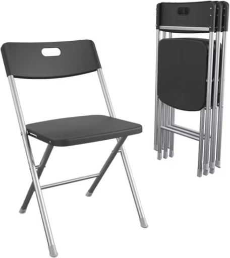 Mainstays Resin Seat & Back Folding Chair, Black, 4-Pack Deal