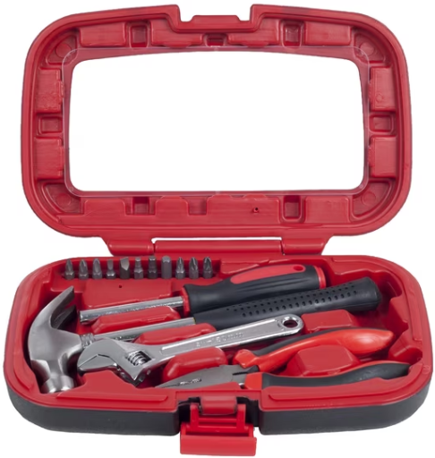Stalwart 15-Piece Tool Set w/ Hammer & Multi-Bit Screwdriver (Red)