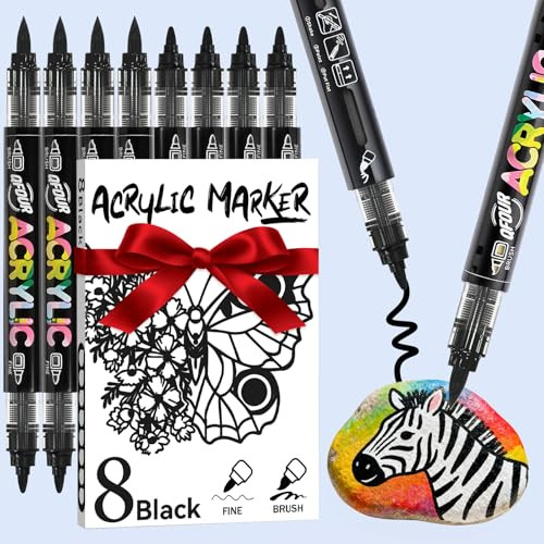 8-Pack Black Paint Pen Brush & Fine Tip Markers