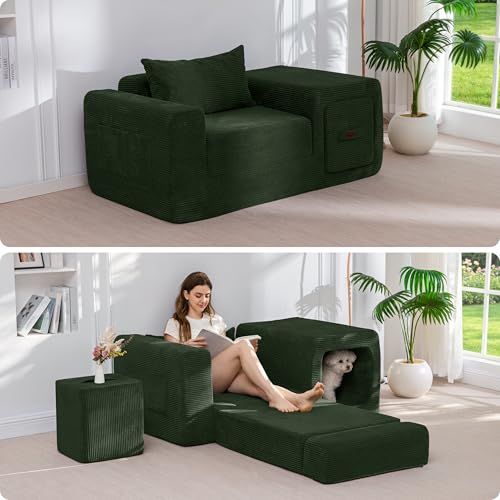 MAXYOYO Convertible Folding Floor Sofa w/ Pull-Out Ottoman Deal