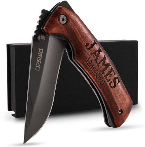 Engraved Wooden Grip Ozkurt Pocket Knife