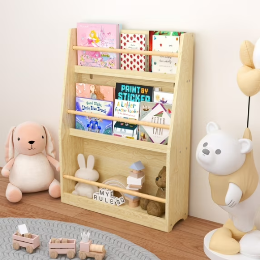 3-Tier Miniyam Kids' Wooden Bookshelf w/ Toy Storage