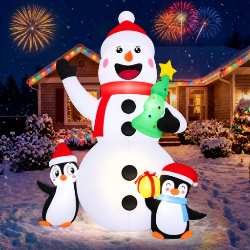 Firstness 6ft Christmas Inflatable Snowman & Penguin Tree Gift Box with LED Lights Deal