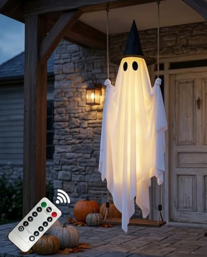 5FT Halloween Light Up Swinging Ghost Outdoor Decor