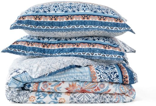 Bedsure PureWoven 100% Cotton Patterned Duvet Cover Set King Light Blue