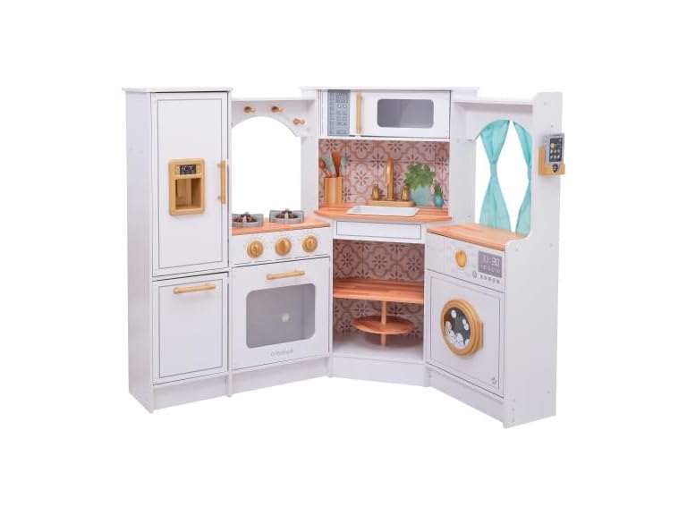 KidKraft Ultimate Corner Wooden Play Kitchen with Lights & Sounds, White Deal