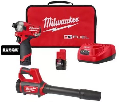 Mikwaukee M12 FUEL SURGE 12V 1/4 in. Hex Impact Driver Kit w/Two 2.0Ah Batteries & Spot Blower Deal