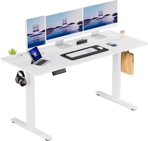 edx Electric Standing Desk w/ Memory Preset & T-Shaped Metal Bracket (White)