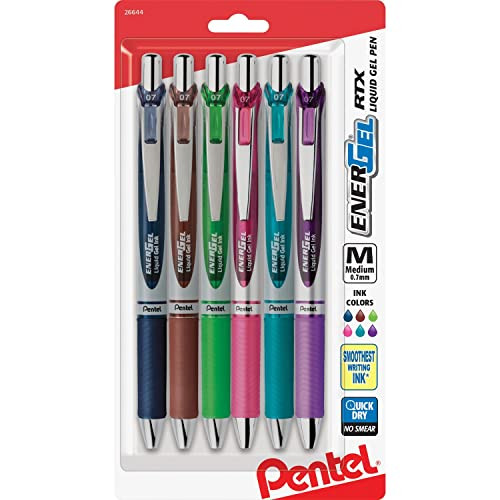Pentel EnerGel RTX Retractable Gel Pen 6-Count, Medium 0.7mm