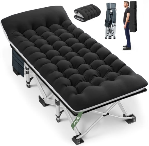GVDV Folding Camping Cot for Adults with 2 Sided Mattress - 75" x 28" Cot, 1200D Oxford Deal