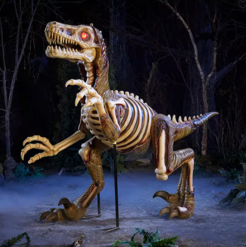 8 FT Grave & Bones Giant-Sized Animated LED Zombie Velociraptor