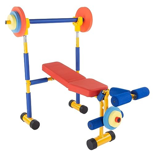 Kids Weight Bench Set - Toddler Gym with Leg Press and Barbell
