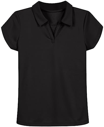 Nautica Girls' Short Sleeve Performance Polo Shirt (Black & White) Deal