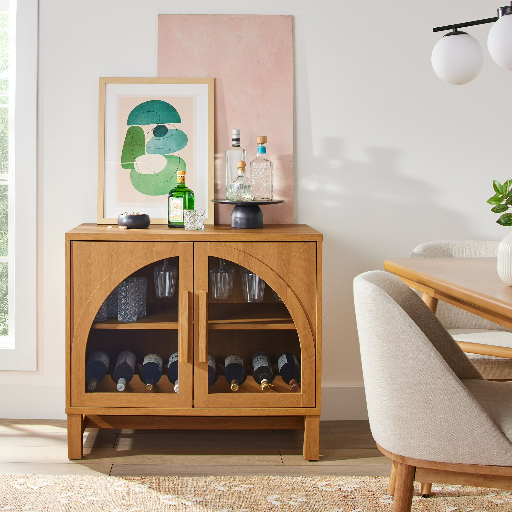 Better Homes & Gardens Juliet Bar Cabinet with Storage, Light Honey Finish Deal