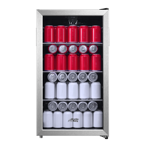 Arctic King 115-Can Beverage Fridge Cooler Stainless Steel Look