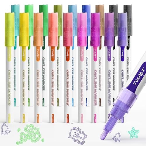 JusArt Outline Sparkle Metallic Shimmer Markers 18-Count