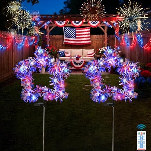 2-Pack July 4th American Flag Solar Lights Deal