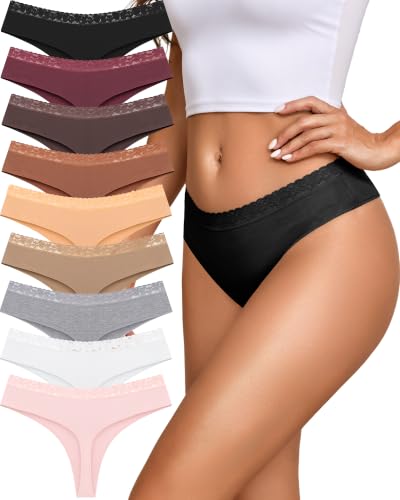 ALL OF SHE Cotton Thongs for Women Lace Panties 9-Pack