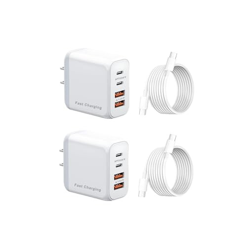 2-Pack rekna 40W 4-Port USB-C Wall Charger with 4' Cable (2A+2C)