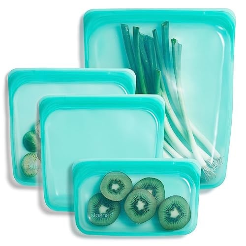 Stasher Silicone Reusable Food Storage Bags, 4-Pack, Aqua Deal