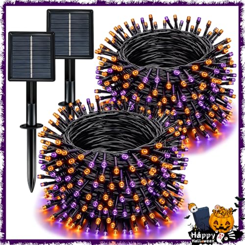 2-Pack 66' Slyuexu Solar String Lights Outdoor with 200 LED (Orange & Purple)