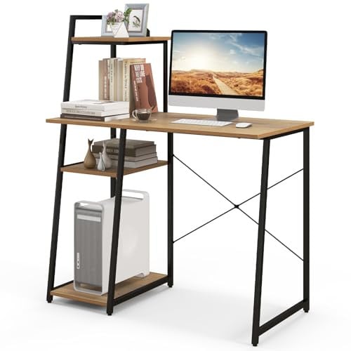 Costway 47.5" Computer Desk w/ 4-Tier Storage Shelves & X-Shape Frame
