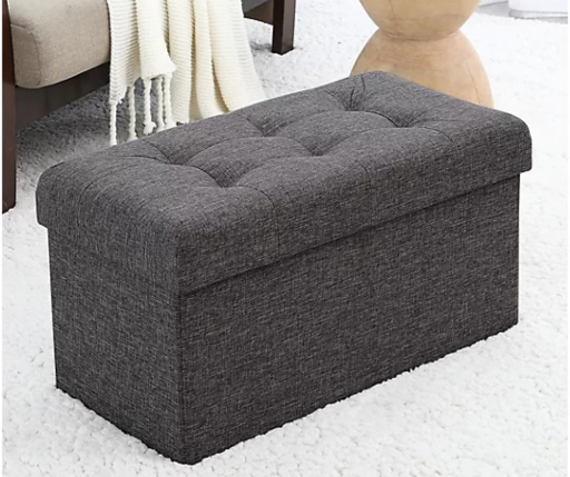 Ornavo Home Foldable Tufted Linen Storage Ottoman Bench 30"