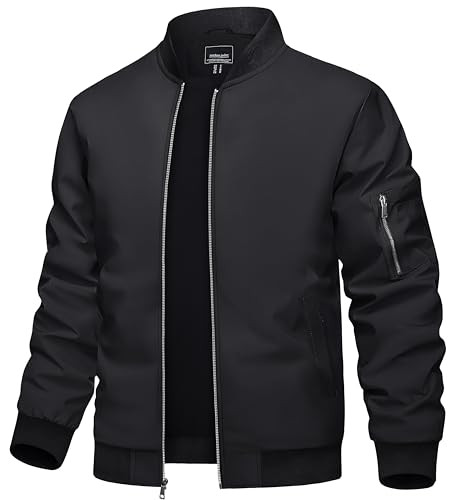 TACVASEN Bomber Jacket Men Black Casual Stylish Lightweight Windbreaker