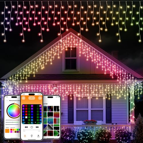 33FT 304 LED Smart App Control Christmas Color Changing Icicle Lights Outdoor