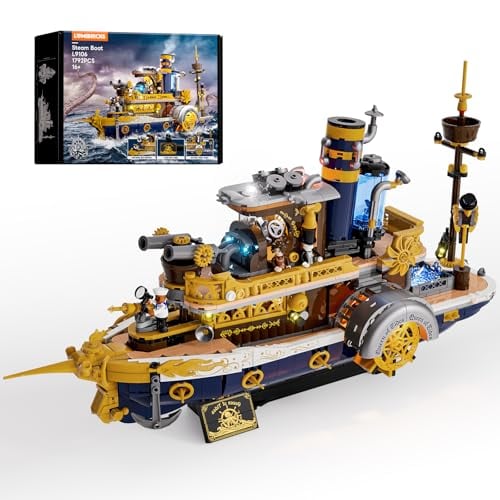 Lumibricks Interactive Steampunk Steamship Building Bricks Set, 1792-Piece with 21 LED Lights