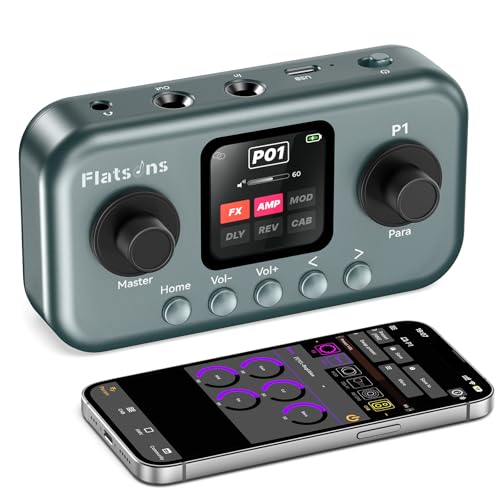 Flatsons P1 Portable Multi-Effects Guitar & Bass Pedal Processor w/ 80+ Effects, Amp Modeling & Built-In Tuner (Vintage Blue)