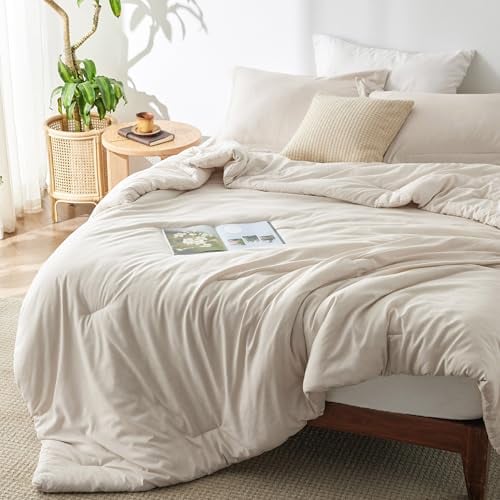 Bedsure King Size Comforter Set, Beige 3 Pcs Deal