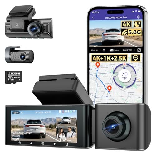 AZDOME 3 Channel Dash Cam 4K+1080P+2.5K 64GB Card M550 Pro Deal