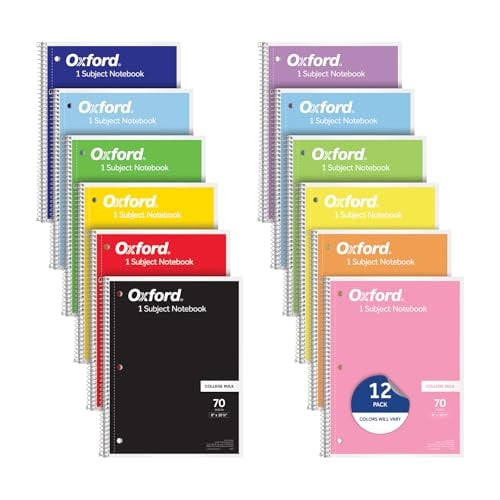 Oxford 12-Pack Spiral Notebooks, 1 Subject, College Ruled, 8" x 10.5", 70 Sheets Deal