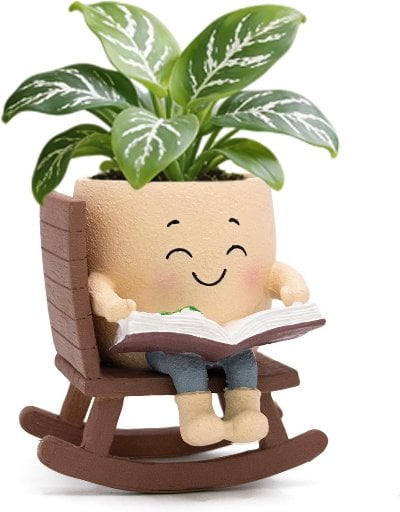 Smily Face Rocking Chair Reading Book Planter Pots