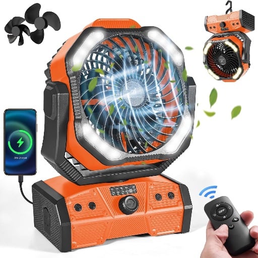 40000mAh Camping Fan with Lantern, Orange Deal