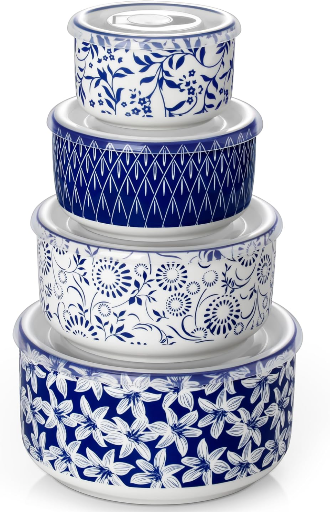 Vancasso Ceramic Nesting Bowls with Lids Set (4-Pack)